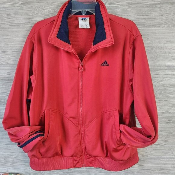 Adidas 3 Stripes Trefoil Warmup Jacket XL Red Navy Full Zip Retro Y2K Vintage - Picture 2 of 14